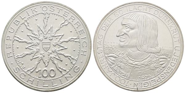 AUSTRIA. 100 scellini 1978 "700 anni dalla battaglia di Marchfeld". KM 2939; Ag; 24gr