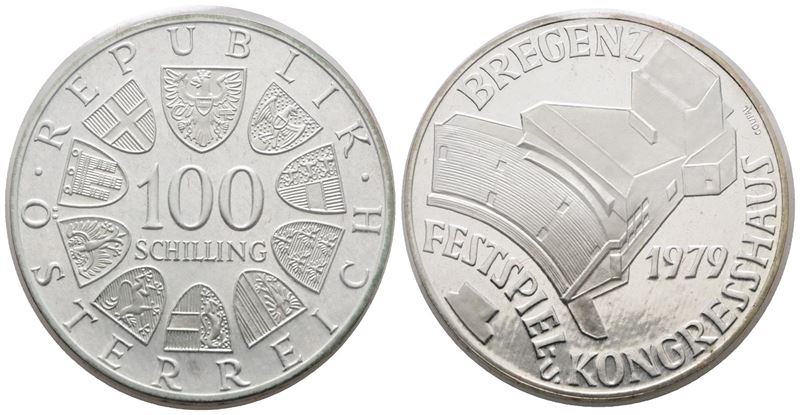 AUSTRIA. 100 scellini 1979 "Sala del festival e dei congressi a Bregenz". KM 2945; Ag; 24gr