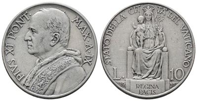 Vaticano. Pio XI (1929-1938). 10 Lire 1930. Gig. 12; Ag; 10gr