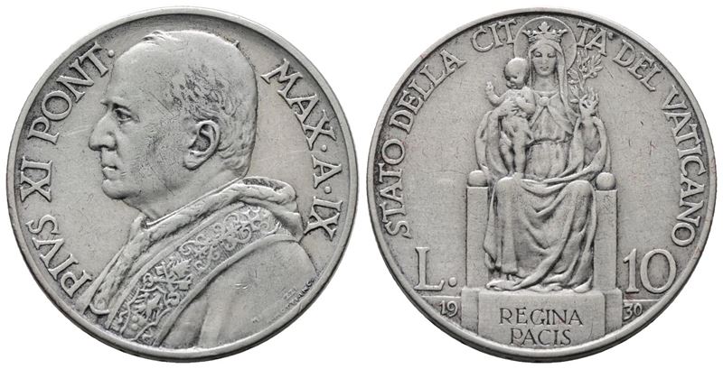Vaticano. Pio XI (1929-1938). 10 Lire 1930. Gig. 12; Ag; 10gr