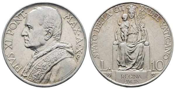 VATICANO. Pio XI (1929-1938). 10 lire 1931. Gig. 13; Ag; 10gr