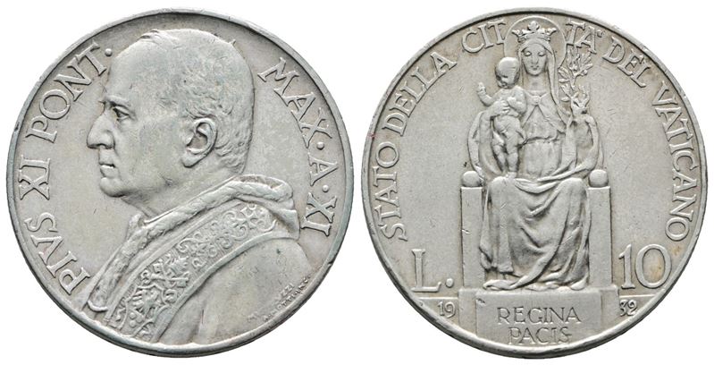 Vaticano. Pio XI (1929-1938). 10 Lire 1932. Gig. 14; Ag; 10gr