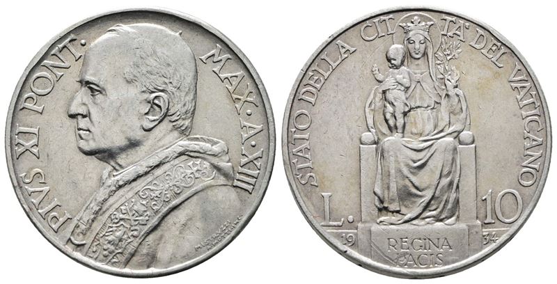 Vaticano. Pio XI (1929-1938). 10 Lire 1934. Gig. 16; Ag; 10gr