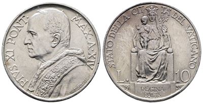 Pio XI, Moneta da 10 lire 1935 in argento