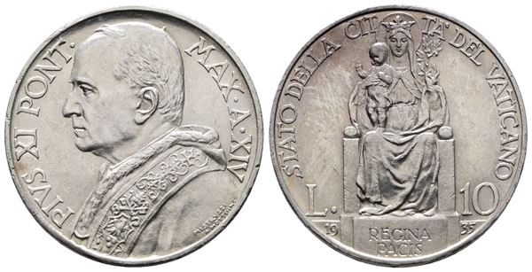VATICANO. Pio XI (1929-1938). 10 lire 1935. Gig. 17; Ag; 10gr