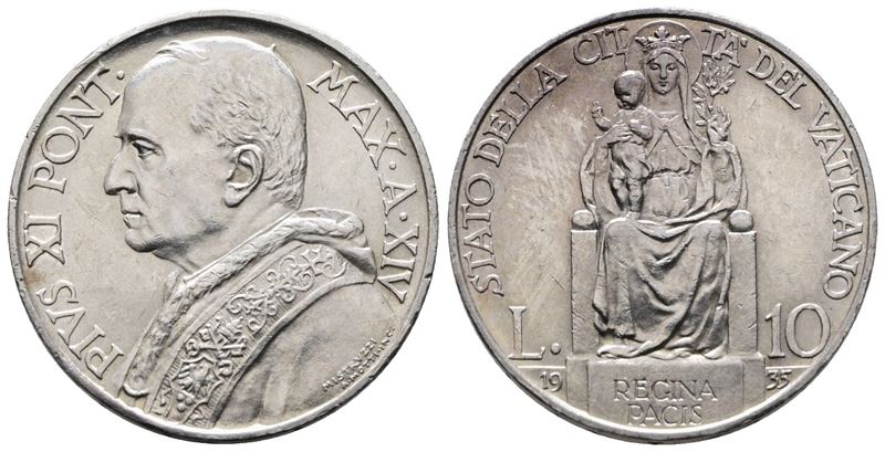 Pio XI, Moneta da 10 lire 1935 in argento