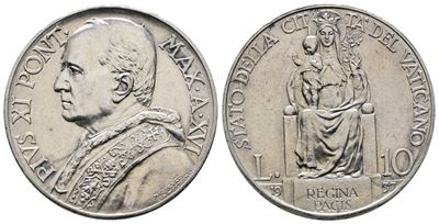 Vaticano. Pio XI (1929-1938). 10 Lire 1937. Gig. 19; Ag; 10gr