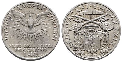 Vaticano. Sede Vacante (1939). 10 Lire 1939. Gig. 94; Ag; 10gr.