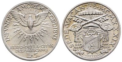 Vaticano. Sede Vacante (1939). 5 Lire 1939. Gig. 95; Ag; 5gr.