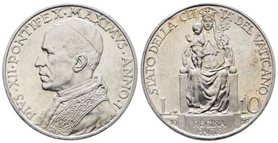 Vaticano. Pio XII (1939-1958). 10 Lire 1939. Gig. 127; Ag; 10gr