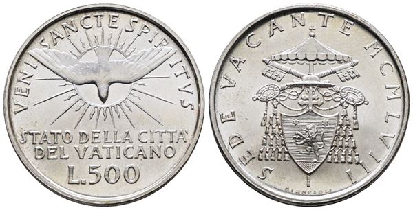 VATICANO. Sede Vacante (1958). 500 lire 1958. Gig. 261; Ag; 11gr.