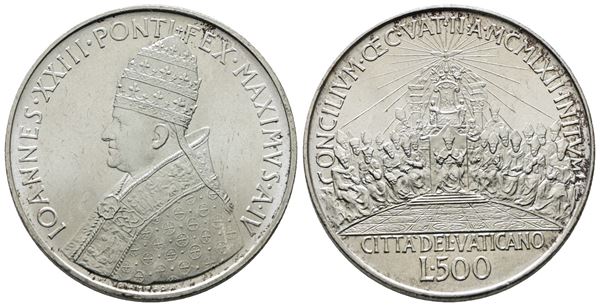 VATICANO. Giovanni XXIII (1958-1963). 500 lire 1962 "Concilio Ecumenico". Ag; 11gr. Rara