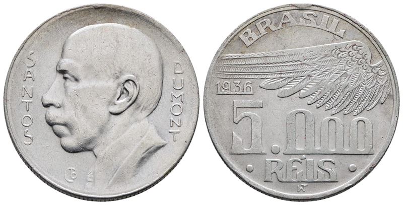 BRASILE. 5000 reis 1936. KM 543; Ag; 10gr. BB