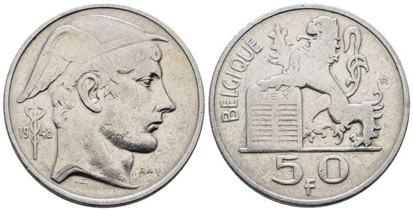 BELGIO. Baldovino (1948-1993). 50 franchi 1948. KM 137; Ag; 12,5gr