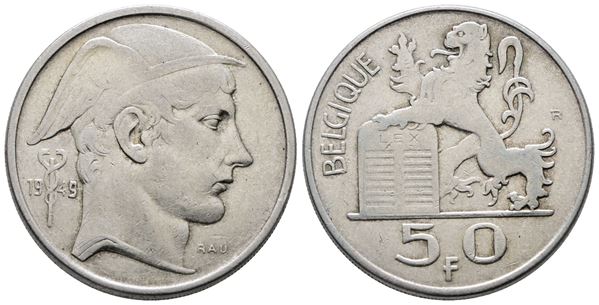 BELGIO. Baldovino (1948-1993). 50 franchi 1949. KM 137; Ag; 12,5gr