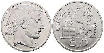 Belgio. Baldovino (1948-1993). 50 Franchi 1954. Km 137; Ag; 12,5gr