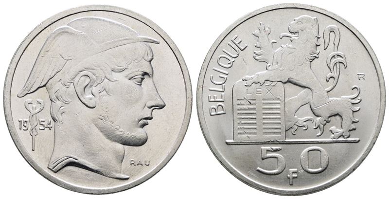 Belgio. Baldovino (1948-1993). 50 Franchi 1954. Km 137; Ag; 12,5gr