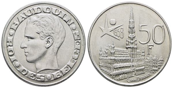 BELGIO. Baldovino (1948-1993). 50 franchi 1958 "Expo 1958". KM 150; Ag; 12,5gr