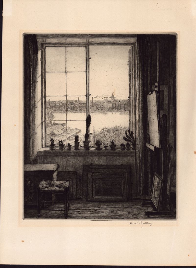 Herald Sallberg - Dallo studio di Heleneborgsgatan, acquaforte