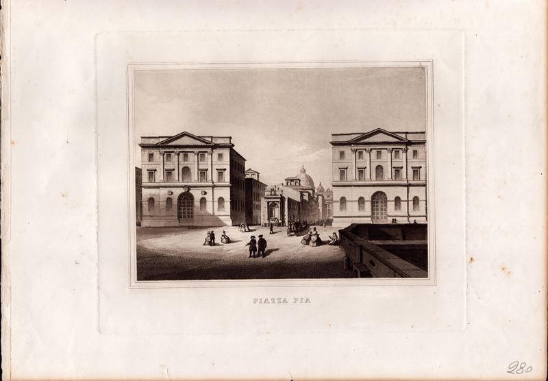 Anonimo, Lotto di quattro litografie: Scuola di Fanciulli in Piazza Pia e Scuola per le Fanciulle...