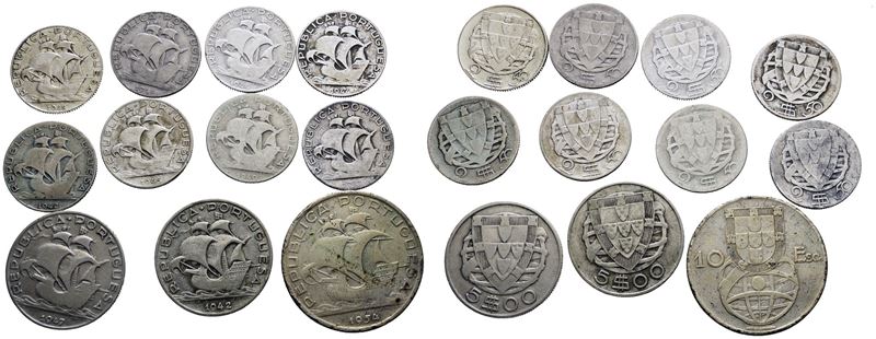 PORTOGALLO. Lotto di 11 monete. 10 escudos 1954; 5 escudos 1942, 1947; 2,5 escudos 1923, 1940, 19...