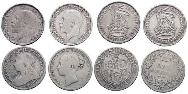 INGHILTERRA. Lotto di 4 monete. 1 shilling 1883, 1898, 1931, 1936. Conservazioni varie. Ag  - Asta MONETE E MEDAGLIE MODERNE, CONI, PUNZONI E RARITÀ MASSONICHE - Bertolami Fine Art - Casa d'Aste