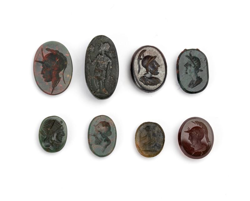 Lotto di 8 intagli in glittica, XVIII-XIX secolo