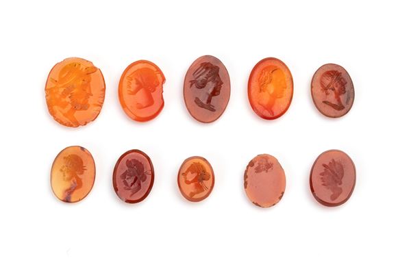 Lot of 10 carvings in carnelian agate