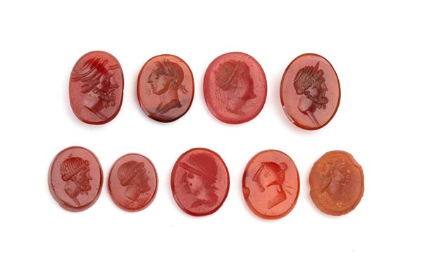 Lot of 9 carnelian carvings