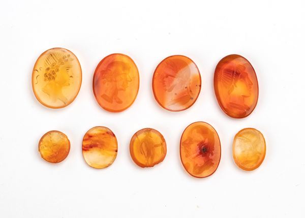 Lot of 9 carvings in carnelian agate