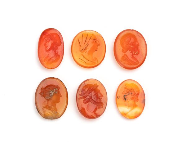 Set of 6 carnelian agate carvings