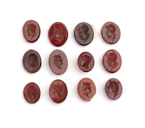 Set of 12 carvings in carnelian