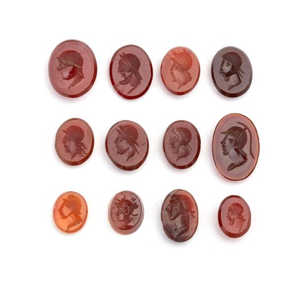 Lot of 12 engraved carnelian