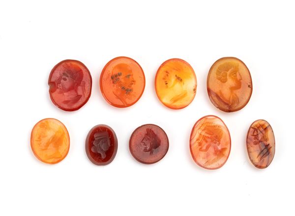 Lot of 9 engraved carnelian agate 