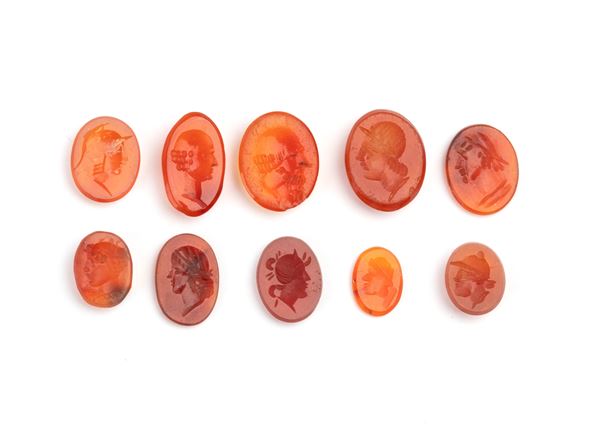Lot of 10 carvings in carnelian 
