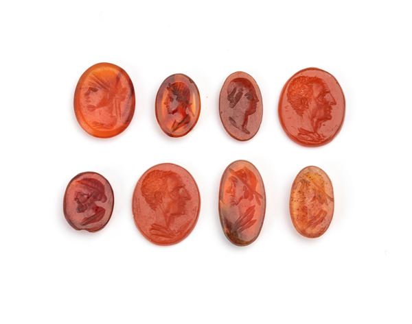 Lot of 8 carnelian carvings