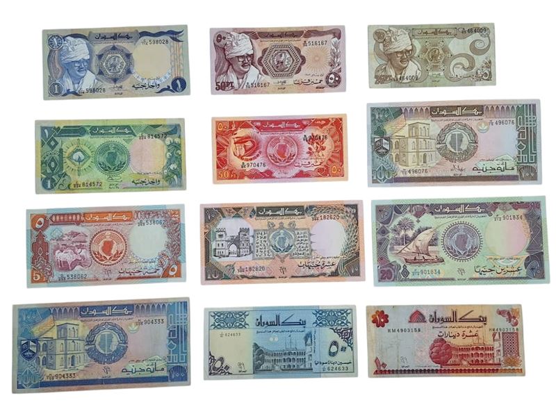 SUDAN. Lotto di 12 banconote. Date, tagli e conservazioni varie.