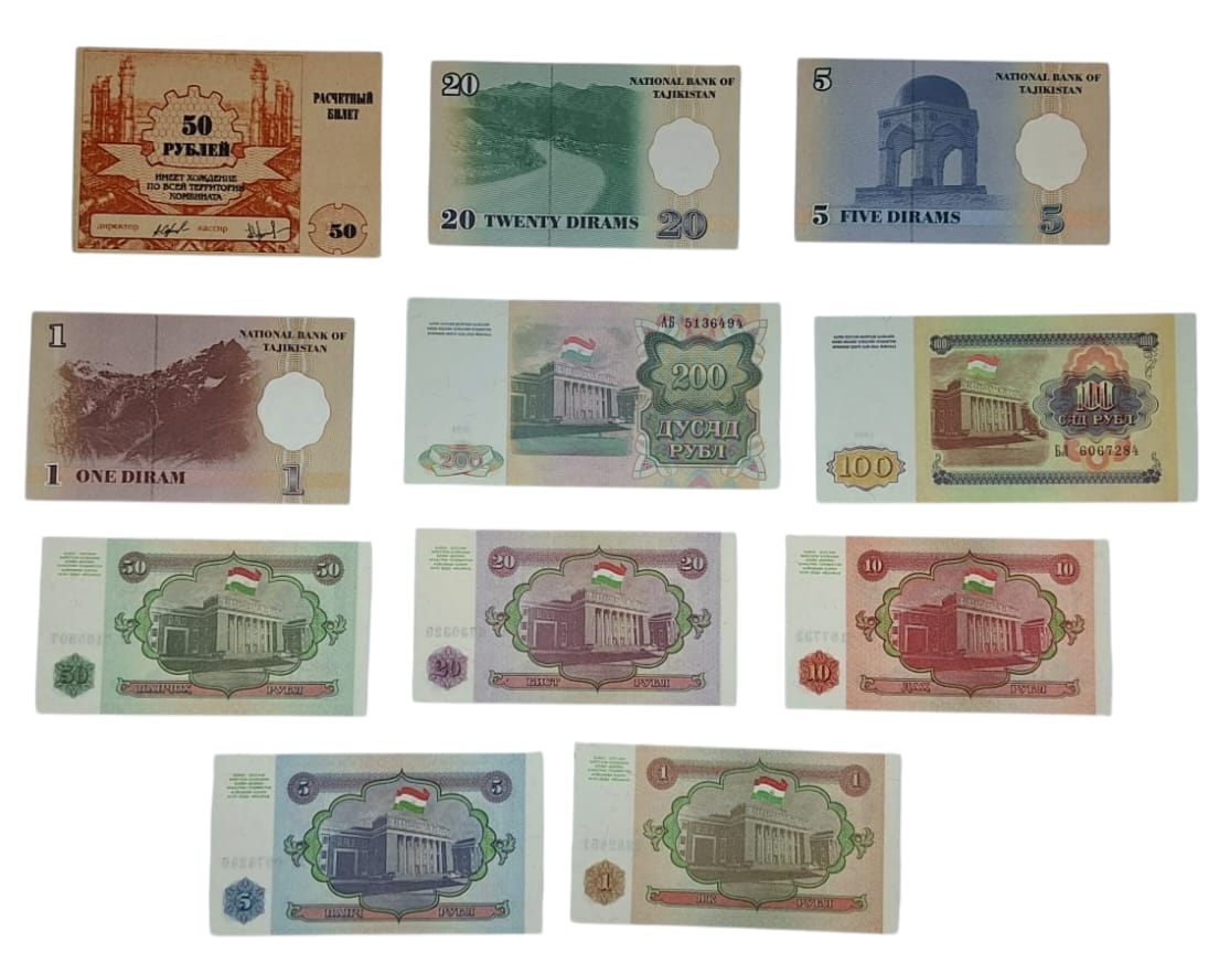 TAGIKISTAN. Lotto di 11 banconote. Date, tagli e conservazioni varie.