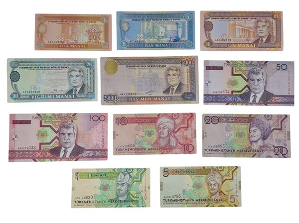 TURKMENISTAN. Lotto di 12 banconote. Date, tagli e conservazioni varie.