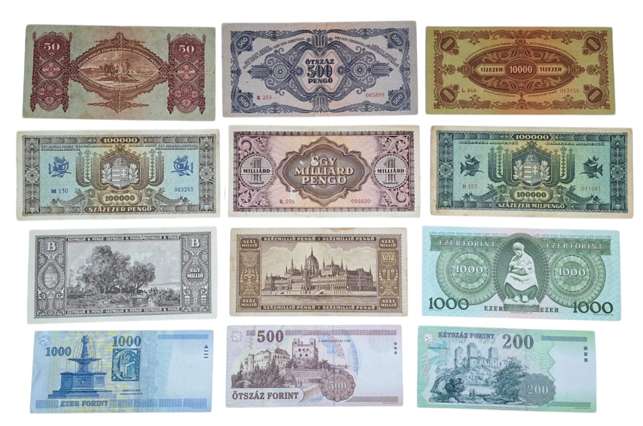 UNGHERIA. Lotto di 12 banconote. Date, tagli e conservazioni varie.