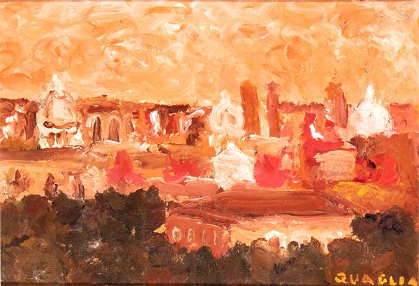 CARLO QUAGLIA - Veduta di Roma al tramonto