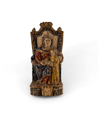Scultura Indo Portoghese in Legno Policromo