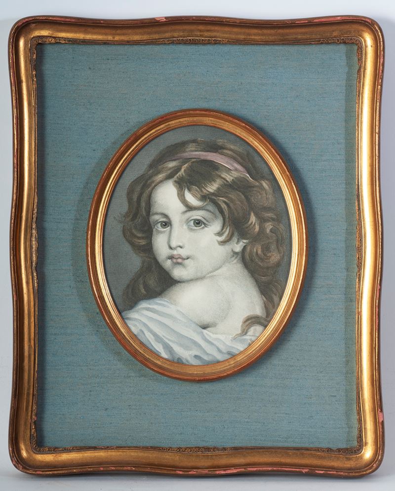 Busto di bambina, multiplo su carta, XIX secolo, 30 x 23 cm