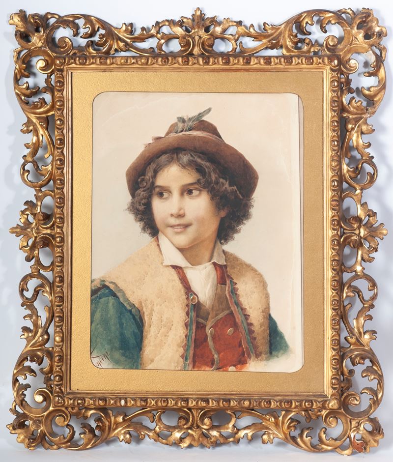 Filippo Indoni - Ritratto di fanciullo, acquarello su carta