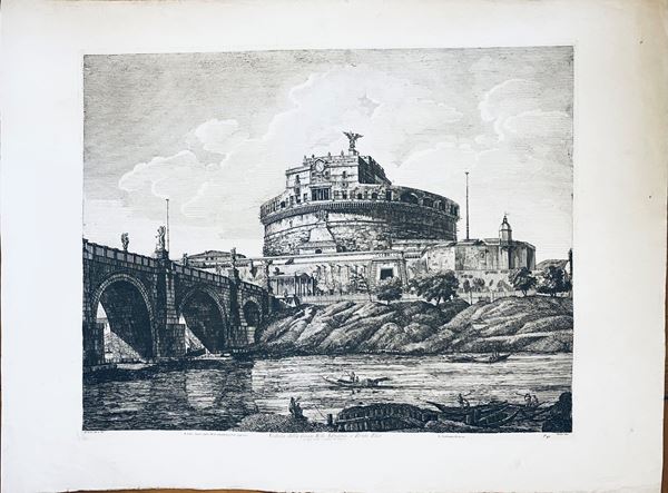 Luigi Rossini - Veduta della Gran Mole Adriana, e Ponte Elio, in oggi Ponte e Castel St. Angelo