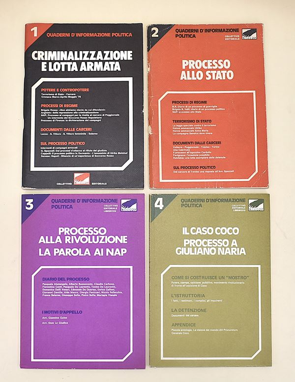 Quaderni d'informazione politica Vol. 1-4. Collettivo editoriale Librirossi 1976-1978. Brossure editoriali
