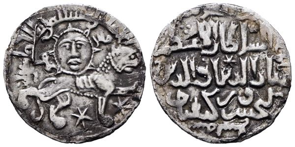 MONDO ISLAMICO. Dinastia dei Selgiuchidi. Ghiyath al-Din Kay Khusraw II. Dirham con sole e leone. Zecca Qunya ( Konya, Turchia ). AH 639 (AD 1241/2). Ag; 2,12gr. Broome 243F.