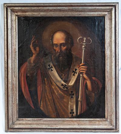 Artista italiano, San Nicola di Bari, dipinto ad olio su tela, 70 x 60 cm, fine XIX secolo