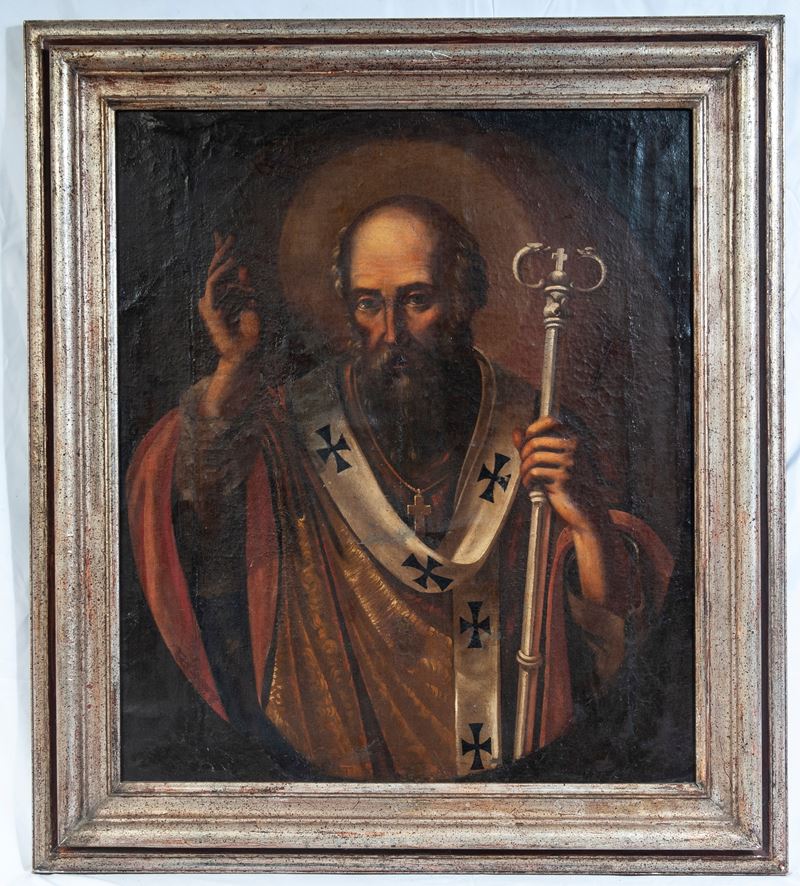 Artista italiano, San Nicola di Bari, dipinto ad olio su tela, 70 x 60 cm, fine XIX secolo