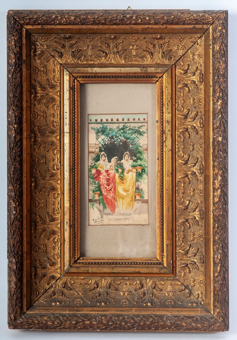 Autore non identificato, Le vestali - disegno acquarellato su carta